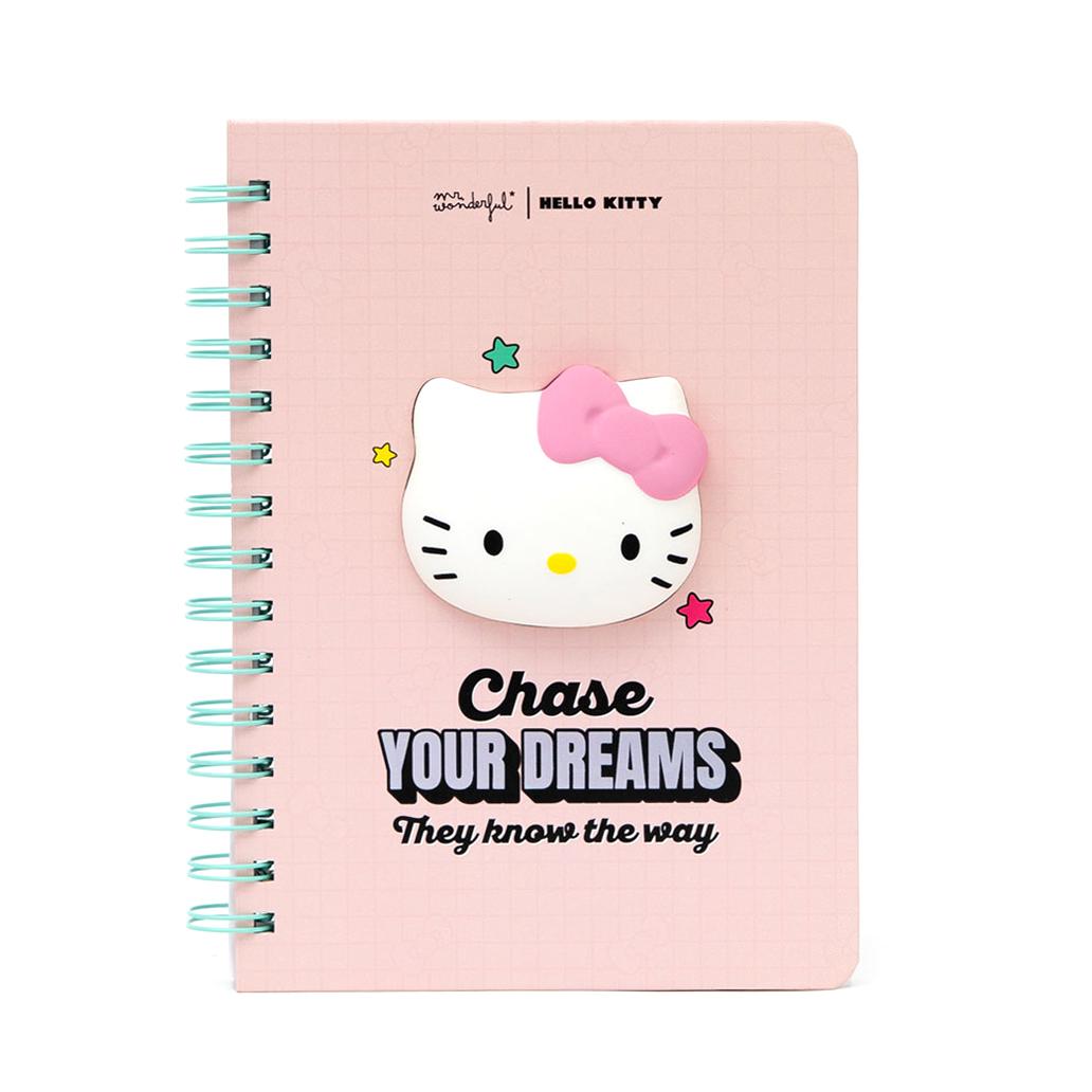 Caderno A5 com squishy Hello Kitty - Chase your dreams, they know the way