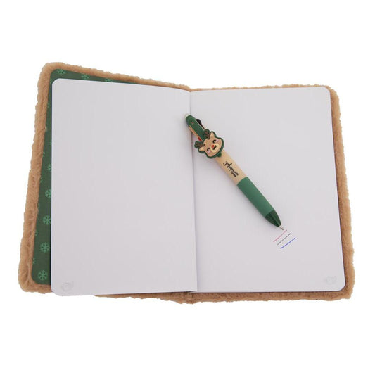 Conjunto caderno A5 fofinho + esferográfica multicolorida - Rena