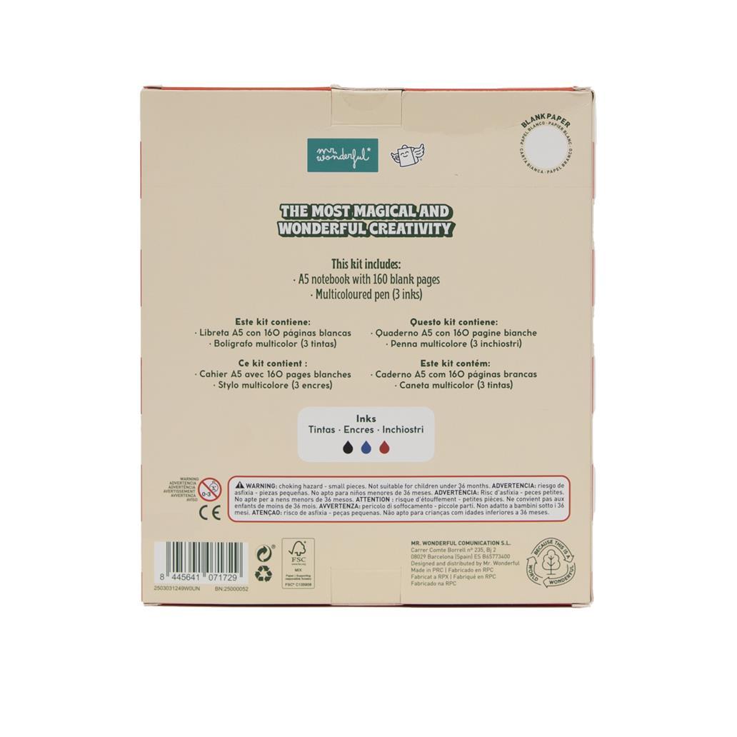 Conjunto caderno A5 fofinho + esferográfica multicolorida - Rena