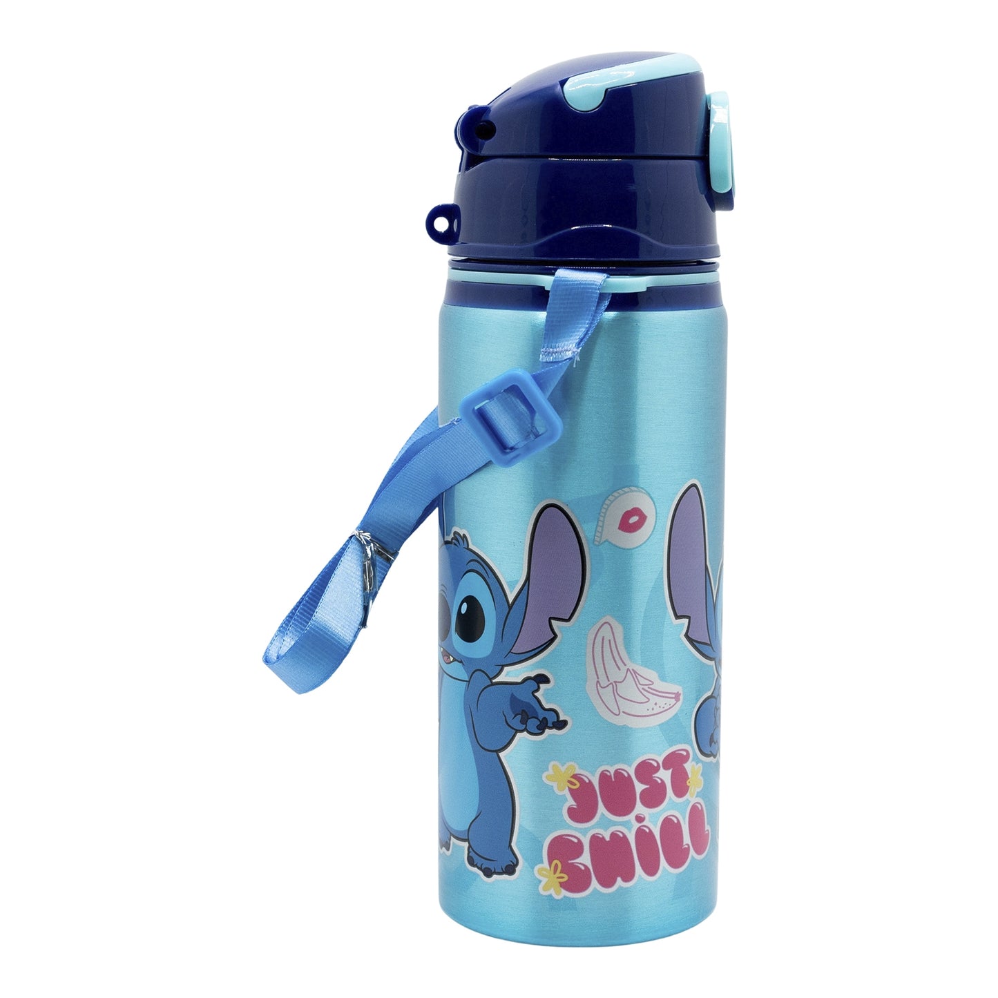 Garrafa alumínio Stitch com alça e palhinha 730ML
