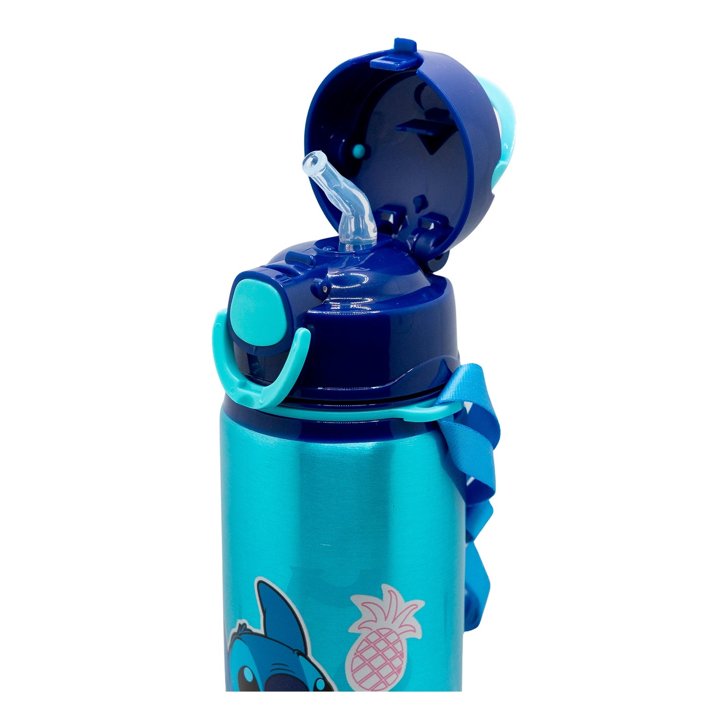 Garrafa alumínio Stitch com alça e palhinha 730ML