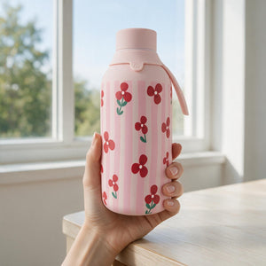 Garrafa térmica com interior cerâmico Áurea – Floral Picnic – 500 ml · Rosa