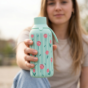 Garrafa térmica com interior cerâmico Áurea – Floral Picnic – 500 ml · Menta