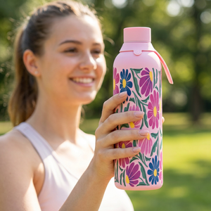 Garrafa térmica com interior cerâmico Áurea – Tropic Bloom – 750 ml · Rosa escuro