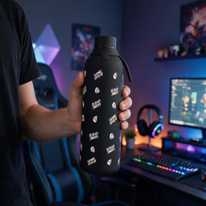 Garrafa térmica com interior cerâmico Áurea – Arcade Skull – 750 ml · Preto