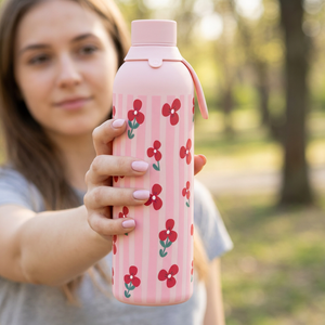 Garrafa térmica com interior cerâmico Áurea – Floral Picnic – 750 ml · Rosa