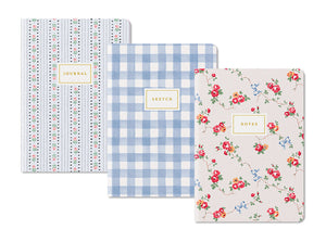 Conjunto de 3 Cadernos Cath Kidston B6 Blue Floral & Check