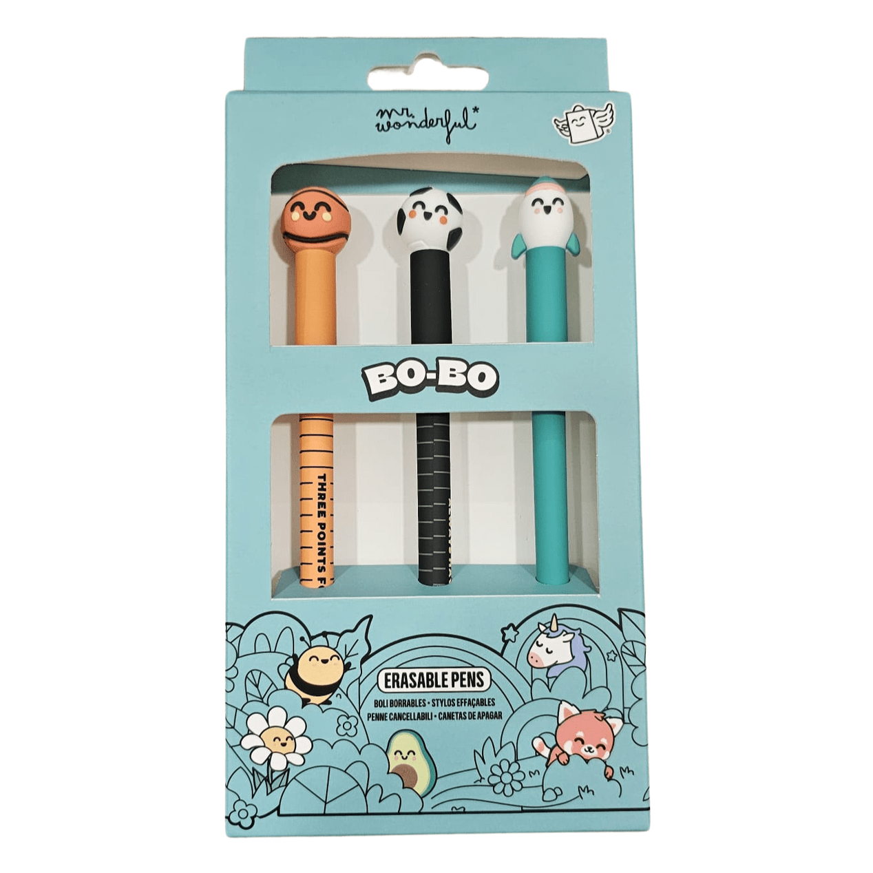 Conjunto 3 canetas apagáveis Mr. Wonderful Futebol, Basquete e Foguetão