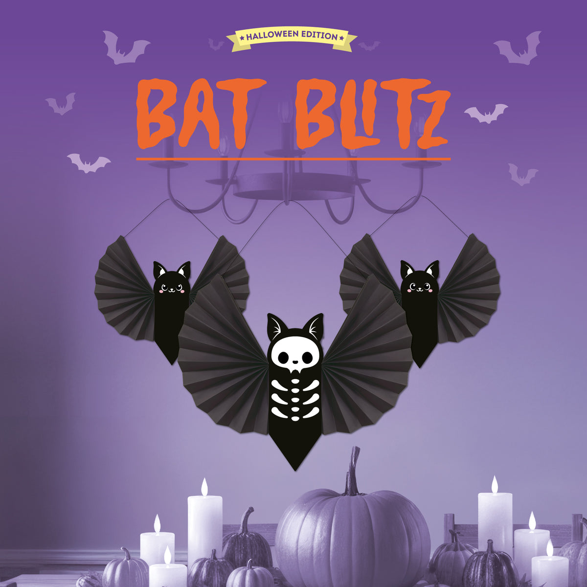 Conjunto de 3 decorações de papel para pendurar Bat Blitz - Legami