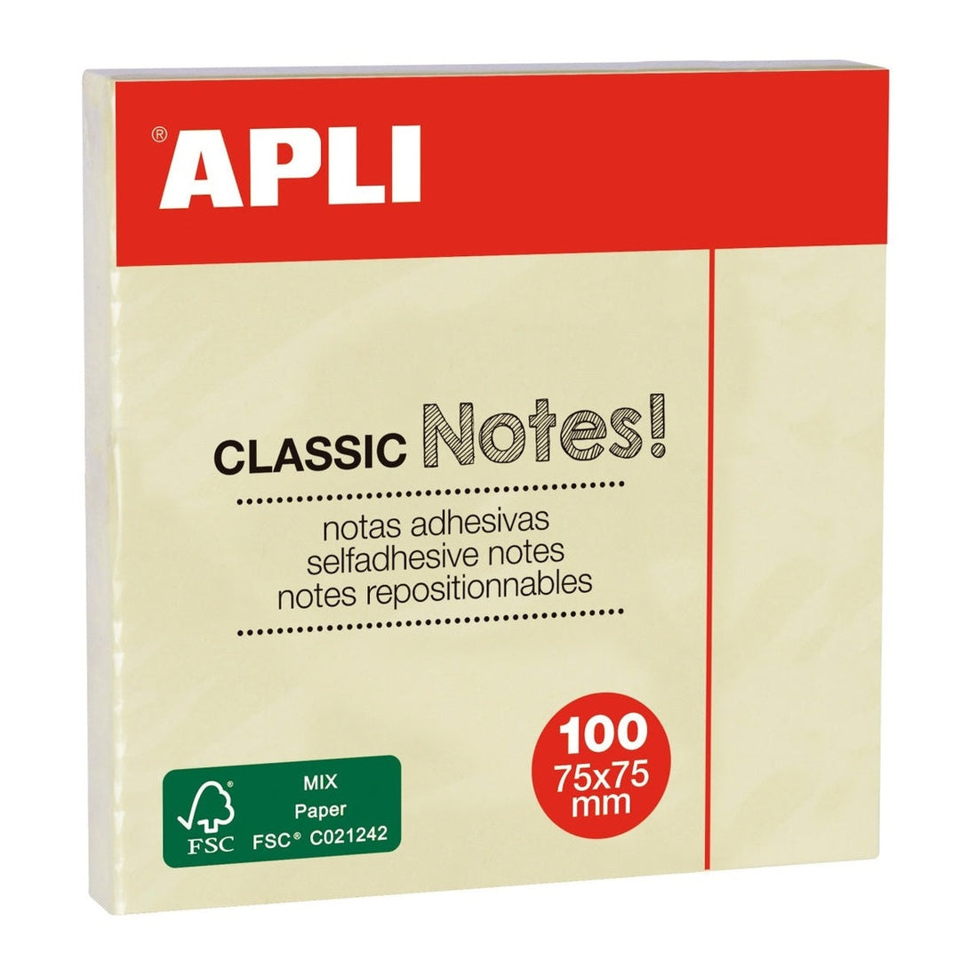 Bloco de notas aderentes Apli 75x75mm amarelo