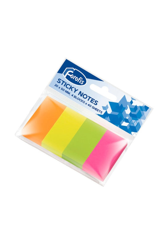 Bloco de notas aderentes forofis 20x50mm neon sortido 40fl blister c/4