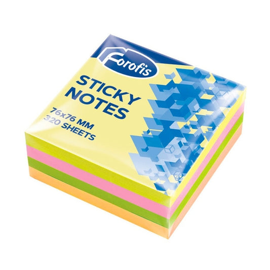 Bloco de notas aderentes forofis 76x76mm neon sortido 320fl