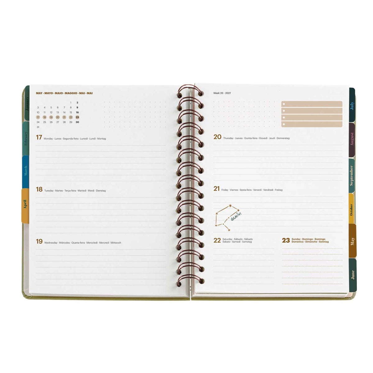 Agenda semanal A5 2027 espiral Miquelrius Plus Trends Astral Good Fortune