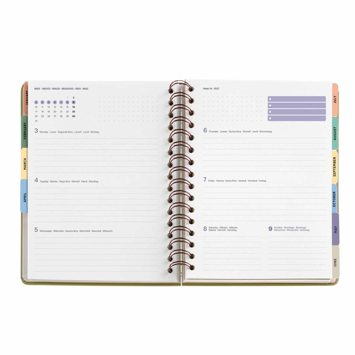 Agenda semanal A5 2027 espiral Miquelrius Plus Trends Liberty Cream