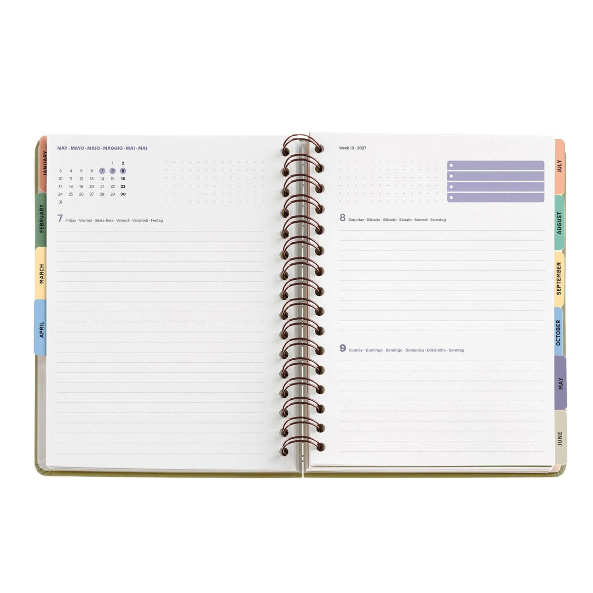 Agenda diária A5 2027 espiral Miquelrius Plus Trends Liberty Cream