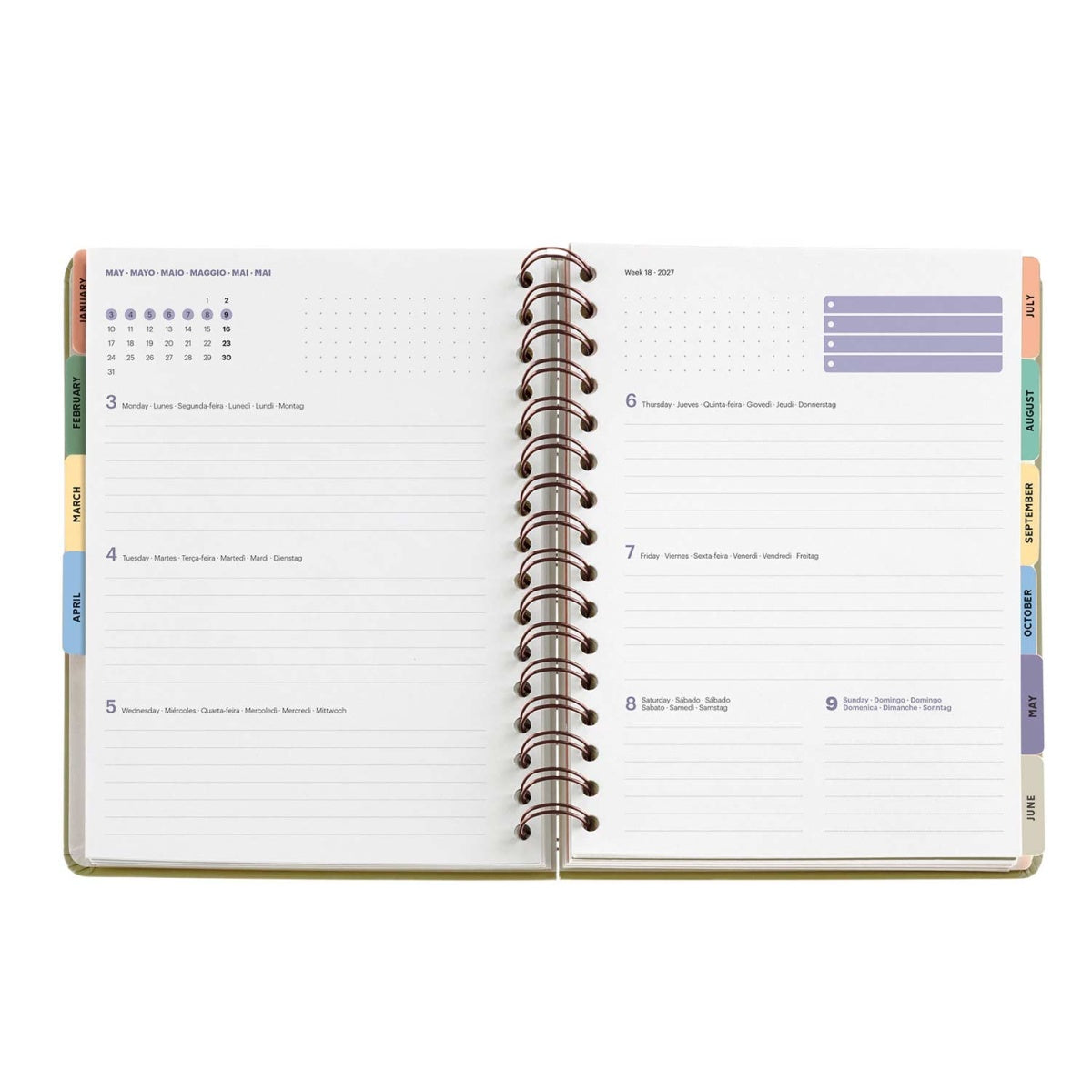 Agenda semanal A5 2027 espiral Miquelrius Plus Trends Liberty Brown