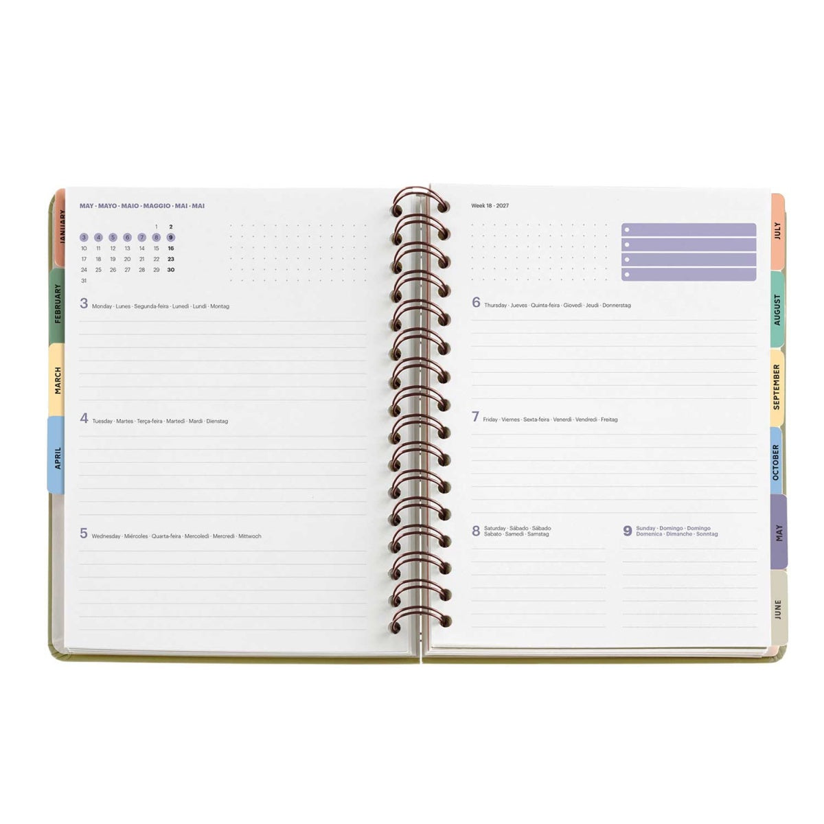 Agenda semanal A5 2027 espiral Miquelrius Plus Trends Liberty Taupe