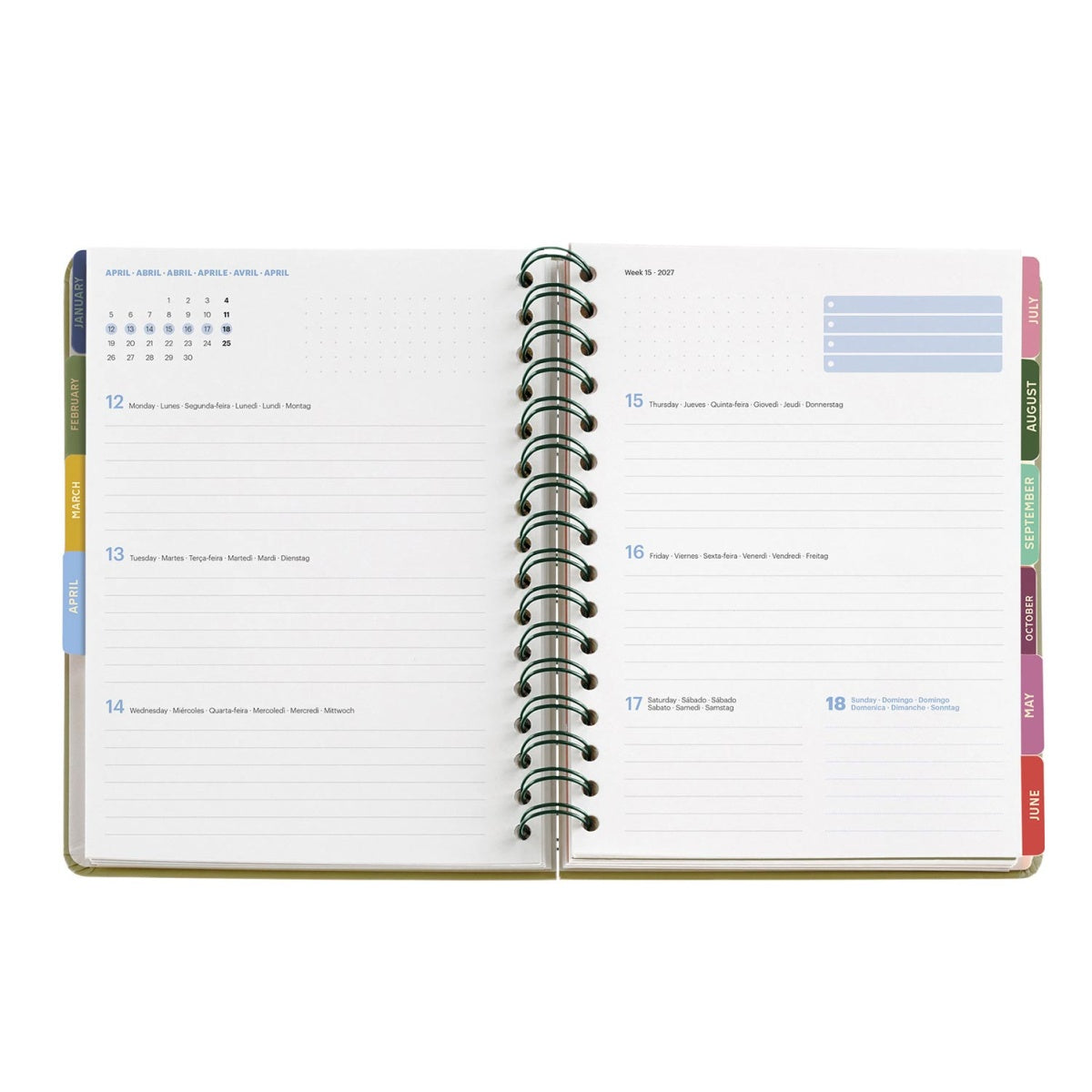 Agenda semanal A5 2027 espiral Miquelrius Plus Trends Entredos Jardin