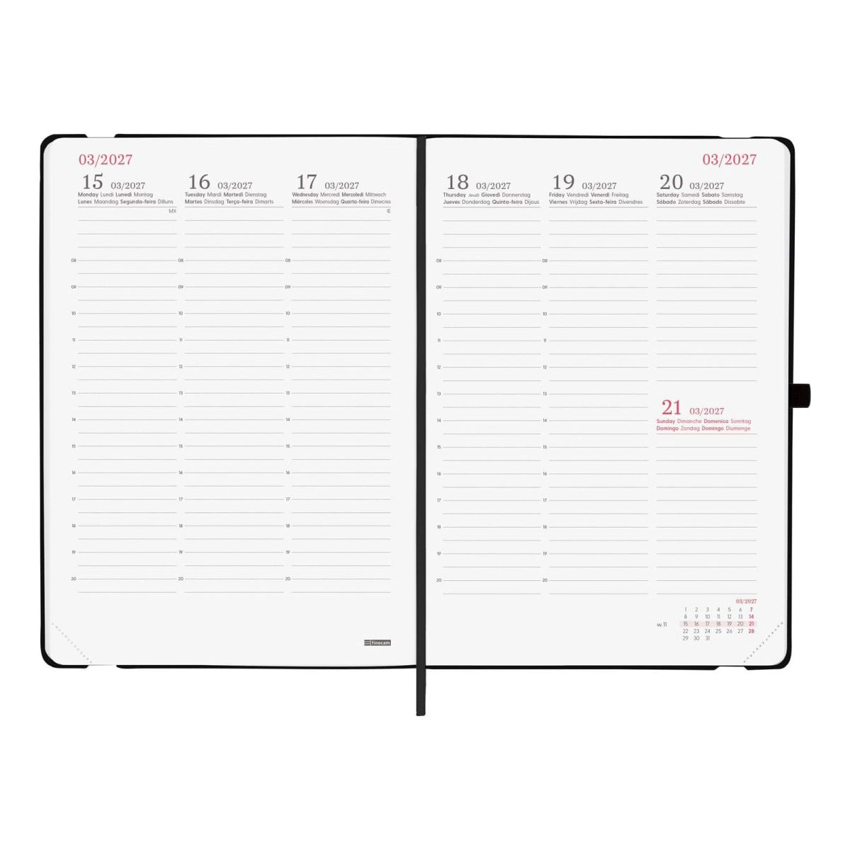 Agenda semanal A5 2027 finocam Capri preto