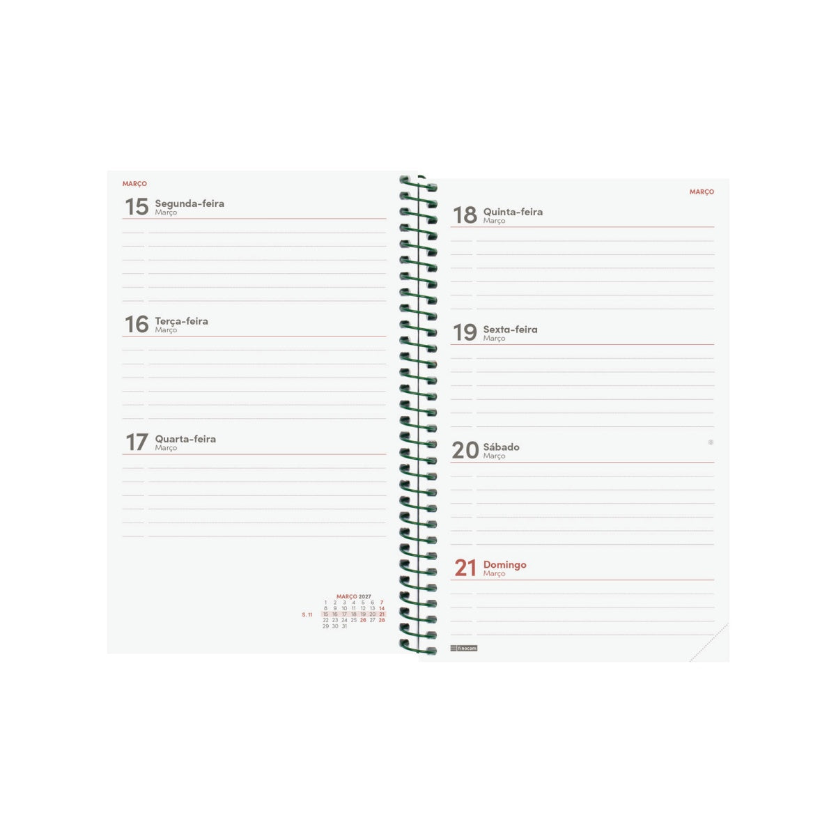 Agenda semanal 117x181mm 2027 espiral finocam Beta Impossível