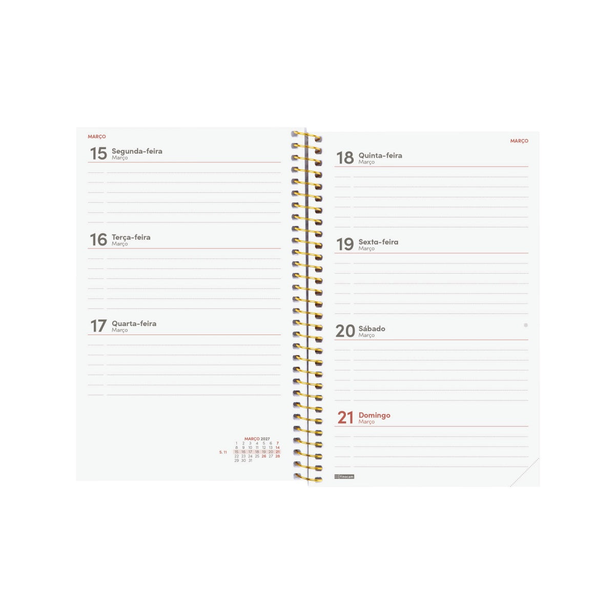 Agenda semanal 117x181mm 2027 espiral finocam Beta Goldy