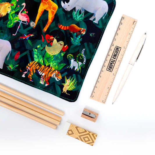 Reino Animal - Conjunto de 8 peças de papelaria reciclada em Lona - Papelaria Encantada