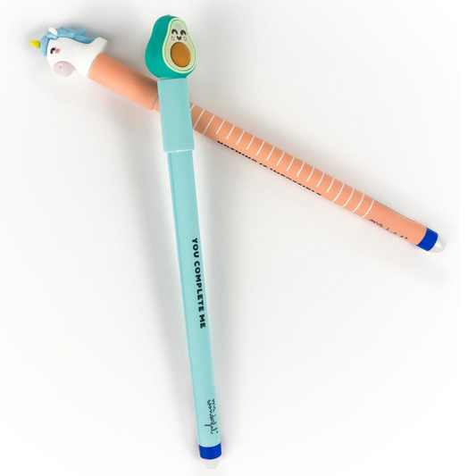 Conjunto 2 canetas apagaveis Mr. Wonderfull Abacate, Unicórnio e 2 recargas