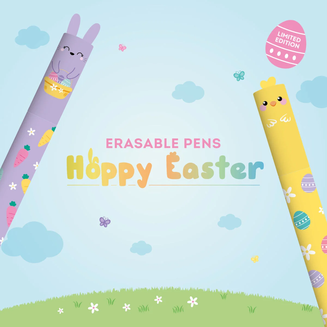 Conjunto de 2 canetas apagáveis hoopy easter