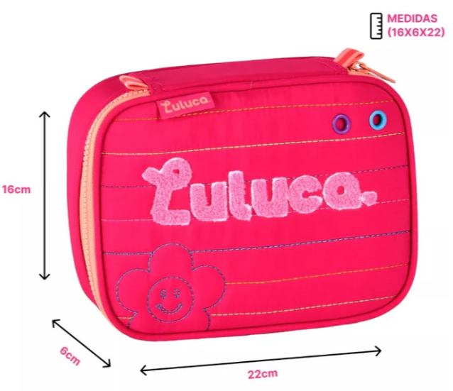 Kit Mochila + Estojo + Lancheira Luluca Rosa
