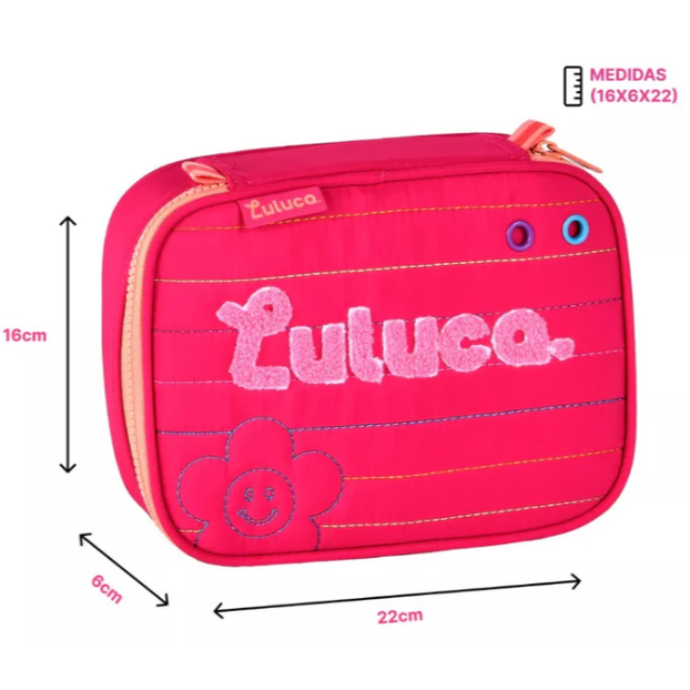 Kit Mochila + Estojo + Lancheira Luluca Rosa