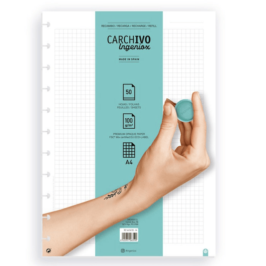 Recambio A4 para cuaderno a cuadros Ingeniox 50fl