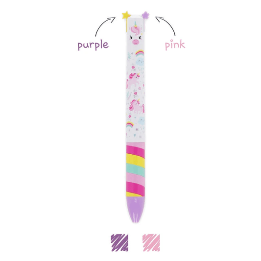 Caneta Esferográfica 2 cores Unicórnio - Click&Clack