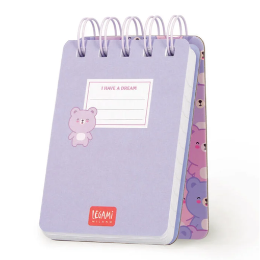 Caderno pautado com capa dura ilustrada - Ursinho de peluche - Bloco de notas - Encadernação em espiral