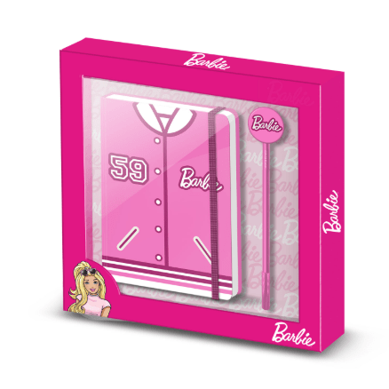 Diário Rosa da Barbie + Caneta da Moda Barbie Varsity
