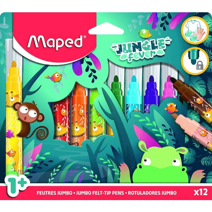 MARCADOR MAPED JUNGLE FEVER C/12 CORES JUMBO