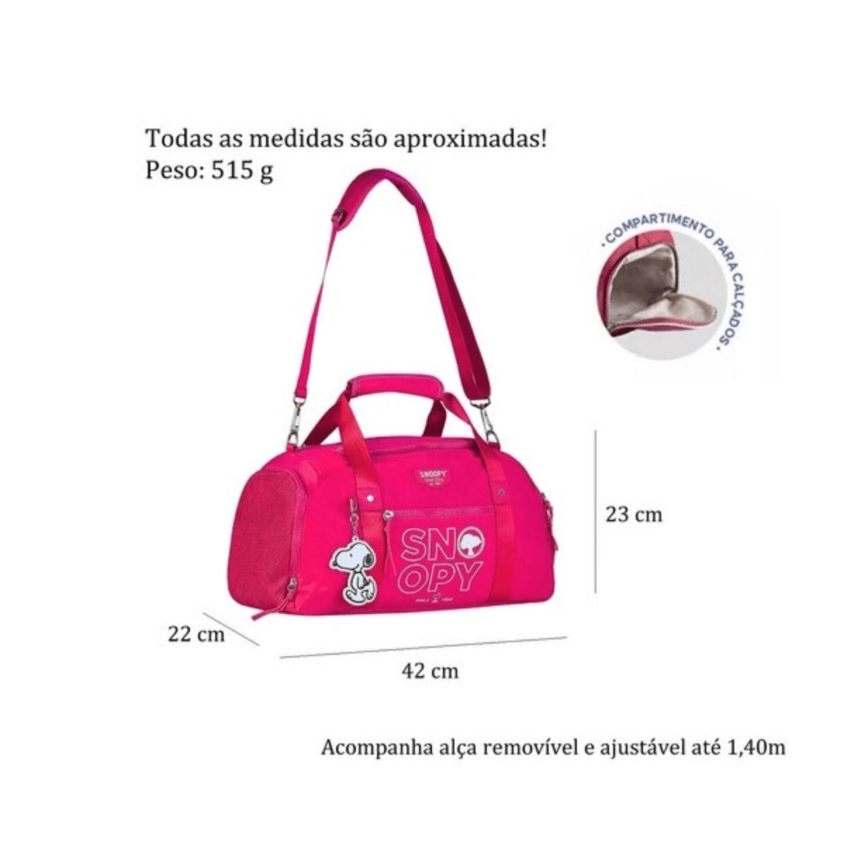 Bolsa deporte/viaje Snoopy rosa 45CM