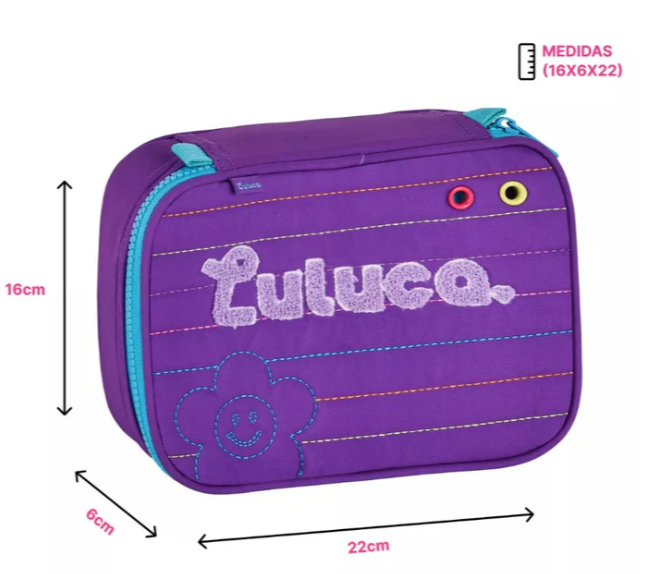 Kit Mochila + Estojo + Lancheira Luluca Roxo