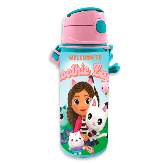 Garrafa de aluminio Gabbys Dollhouse 600ML com alça e palhinha