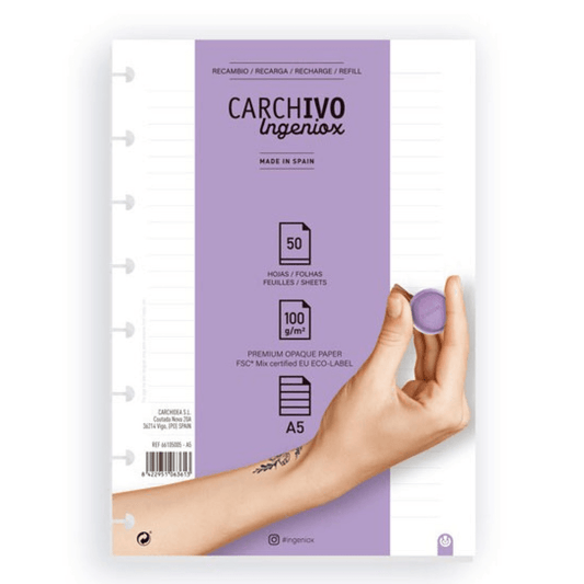 Recambio A5 para cuaderno rayado Ingeniox 50fl