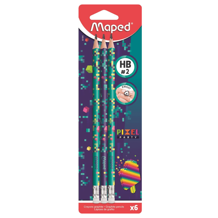 Lápis de Carvão Maped HB com Borracha Pixel - 6 Unidades