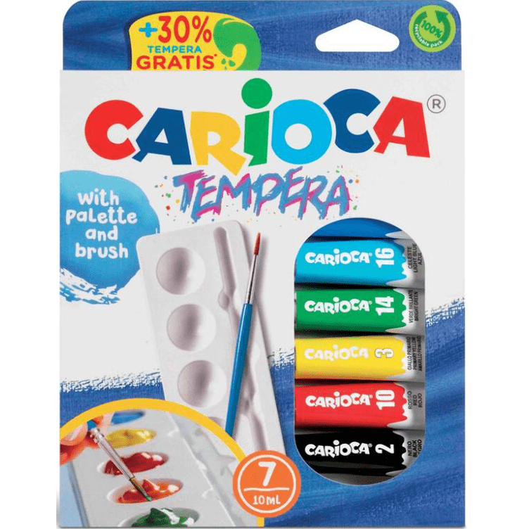 Carioca Tempera guache 7 cores c/ paleta e pincel