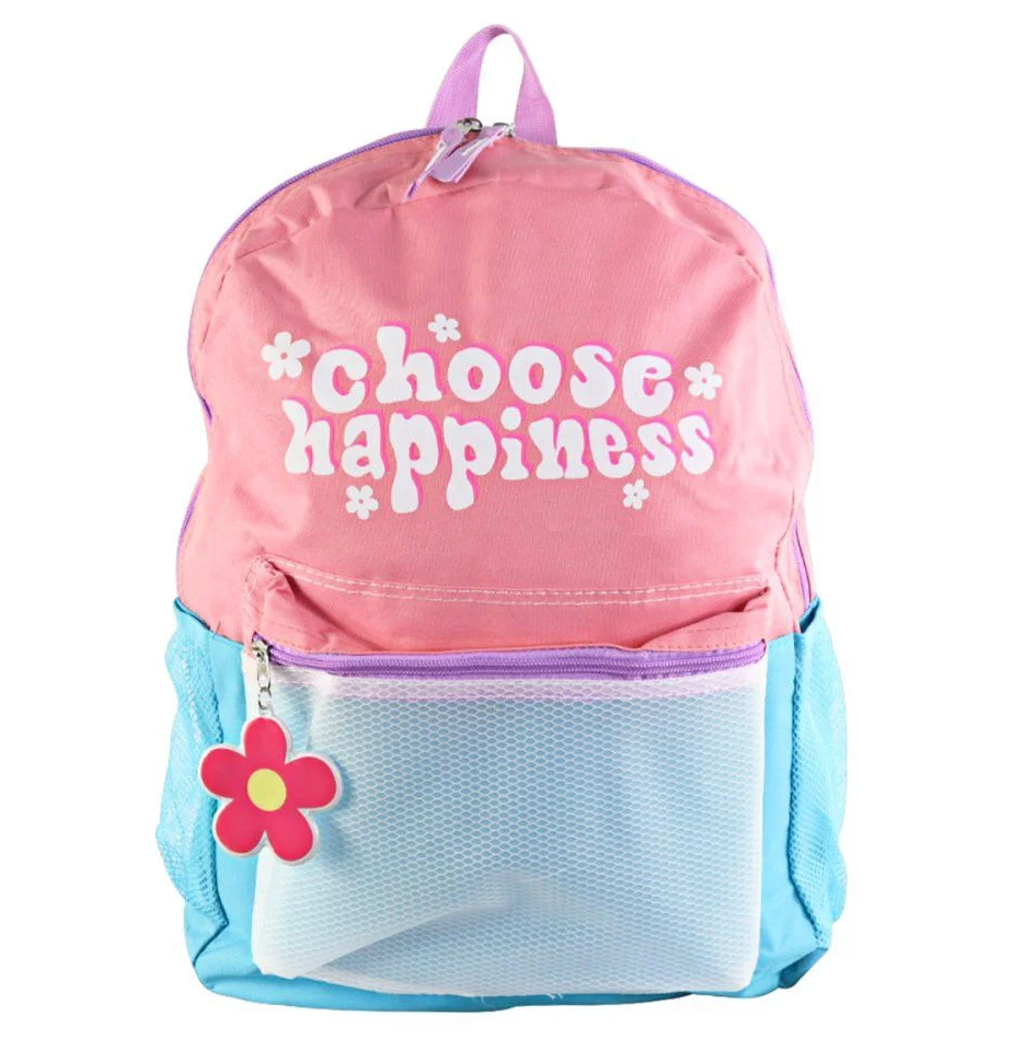 Conjunto escolar mochila rosa/azul + estojo choose happiness - Papelaria Encantada