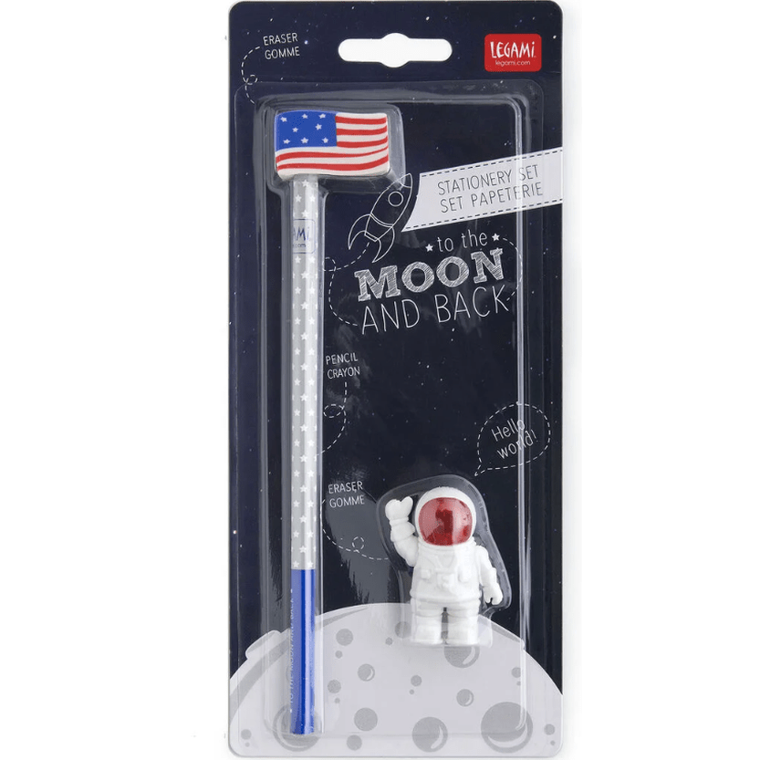 Conjunto de 2 borrachas e 1 lápis Legami - To The Moon And Back