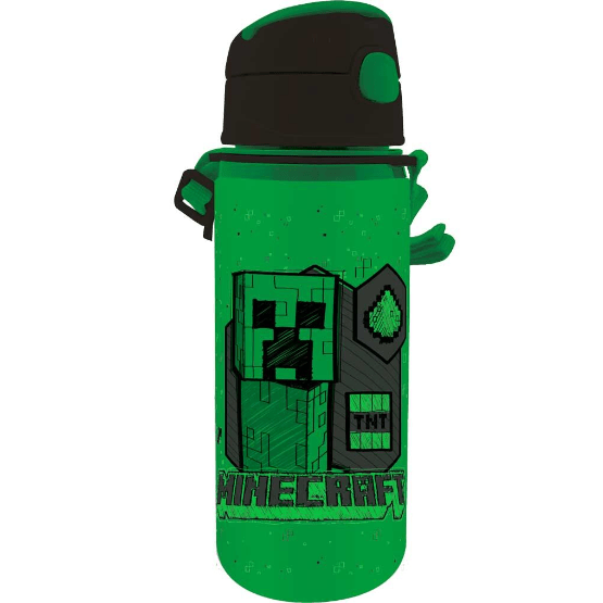 Garrafa de aluminio Minecraft 600ML com alça e palhinha