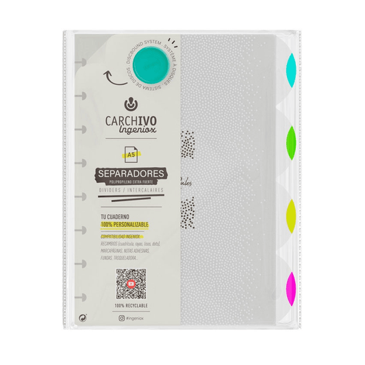 Separadores P/Caderno Ingeniox A5 4p Transparente/Neon