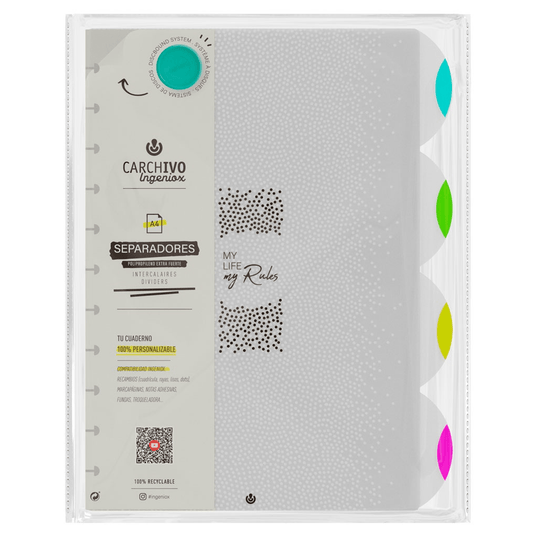 Separadores P/Caderno Ingeniox A4 4p Transparente/Neon