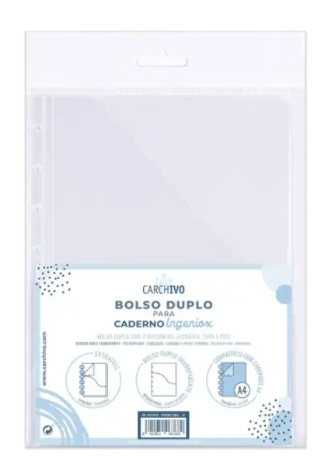 Bolsa de Documentos A4 para Caderno Ingeniox Duplo PP Transparente
