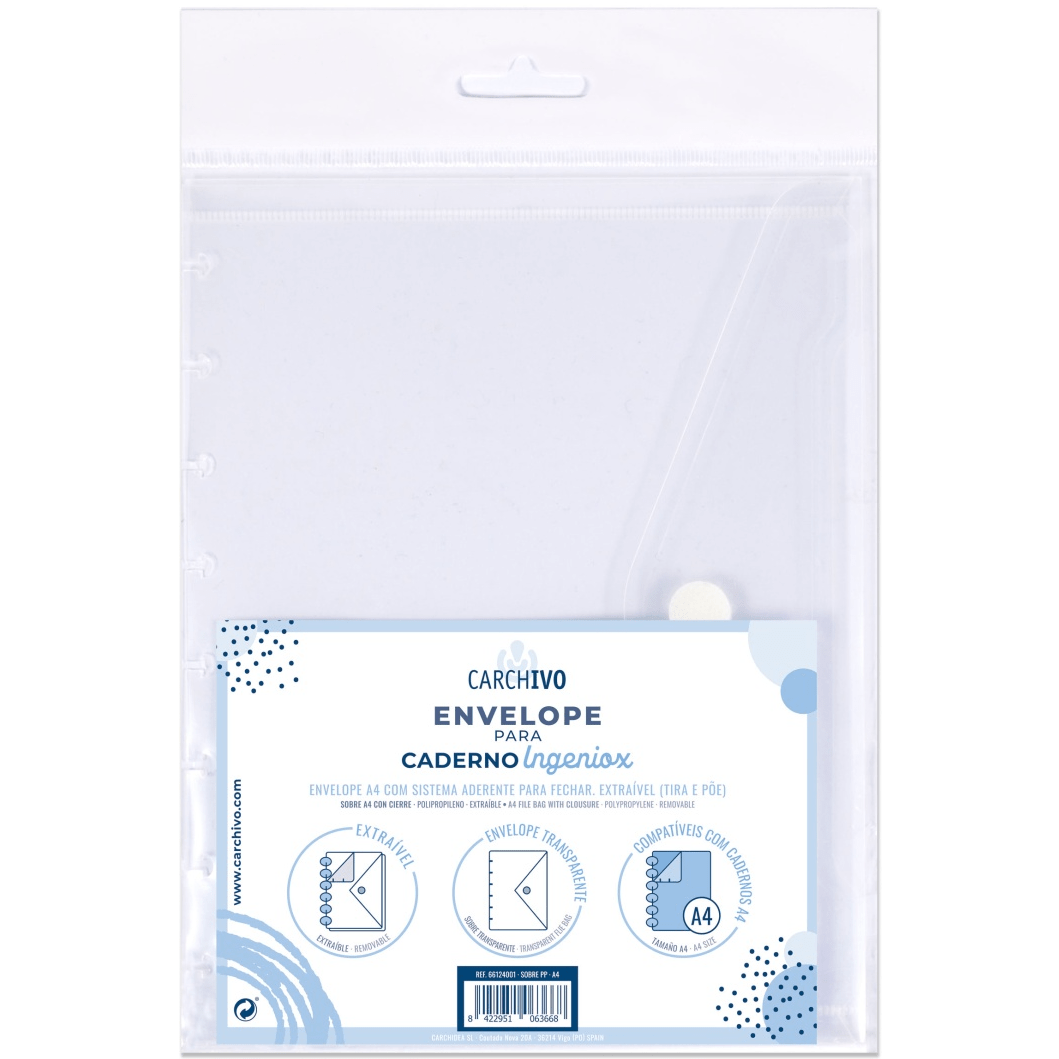 Envelope A4 P/Caderno Ingeniox Transparente C/Velcro