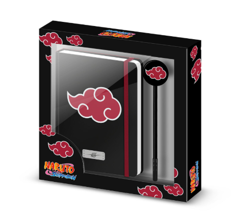 Bloco c/elásticos Preto Naruto + Caneta Esferográfica Fashion Naruto Clouds
