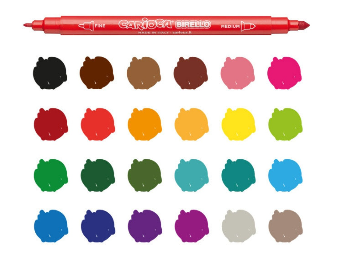 Canetas de feltro laváveis carioca birello 2 pontas blister c/24